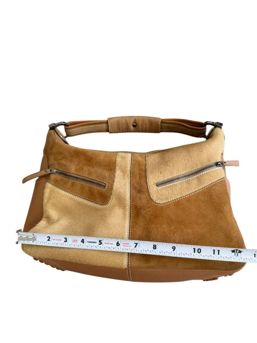 TODS Tan Suede Calf Hair Leather Top Shoulder Bag